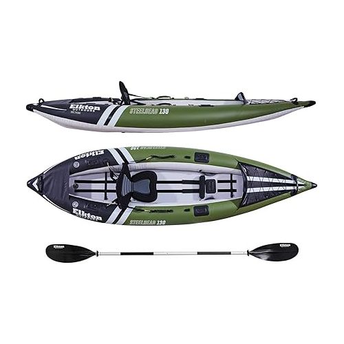  Elkton Outdoors Steelhead Inflatable Fishing Kayak - Angler Blow Up Kayak, Includes Paddle, Seat, Hard Mounting Points, Bungee Storage, Rigid Dropstitch Floor and Spray Guard