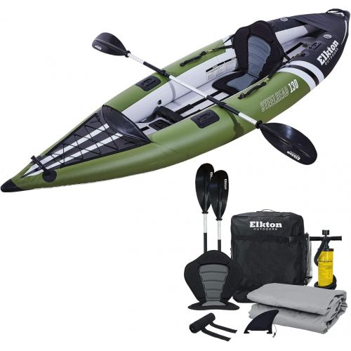  Elkton Outdoors Steelhead Fishing Kayak, Inflatable Touring, Angler, Includes Paddle, Hard Mounting Points, Bungee Storage