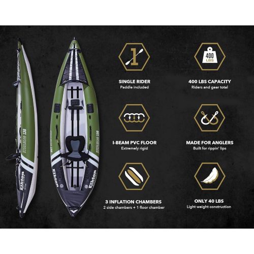  Elkton Outdoors Steelhead Fishing Kayak, Inflatable Touring, Angler, Includes Paddle, Hard Mounting Points, Bungee Storage