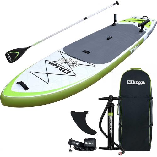  Elkton Outdoors Inflatable Fishing Paddle Board Grebe - 12 ft Fishing SUP Package, Fishing Rod Holders, Paddle, Leash, Carry Bag, Pump, Accessory Mounts and Non-Slip EVA Deck