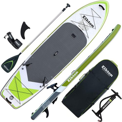  Elkton Outdoors Inflatable Fishing Paddle Board Grebe - 12 ft Fishing SUP Package, Fishing Rod Holders, Paddle, Leash, Carry Bag, Pump, Accessory Mounts and Non-Slip EVA Deck