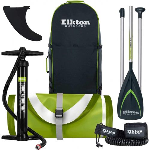  Elkton Outdoors Inflatable Fishing Paddle Board Grebe - 12 ft Fishing SUP Package, Fishing Rod Holders, Paddle, Leash, Carry Bag, Pump, Accessory Mounts and Non-Slip EVA Deck