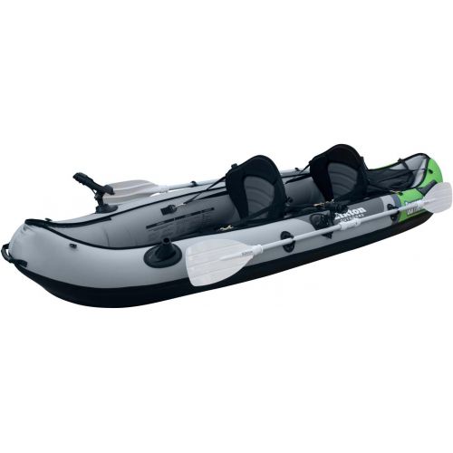  Elkton Outdoors Cormorant 2 Person Tandem Inflatable Fishing Kayak, 10-Foot with EVA Padded Seats, Includes 2 Active Fishing Rod Holder Mounts, 2 Aluminum Paddles, Double Action Pu