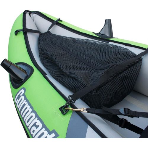  Elkton Outdoors Cormorant 2 Person Tandem Inflatable Fishing Kayak, 10-Foot with EVA Padded Seats, Includes 2 Active Fishing Rod Holder Mounts, 2 Aluminum Paddles, Double Action Pu