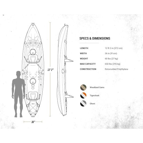  Elkton Outdoors Hard Shell Fishing Tandem Kayak, 2 or 3 Person Sit On Top Kayak Package with 2 EVA Padded Seats, Includes 2 Aluminum Paddles and Fishing Rod Holders (Orange)