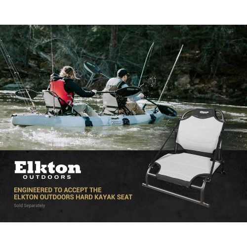  Elkton Outdoors Hard Shell Fishing Tandem Kayak, 2 or 3 Person Sit On Top Kayak Package with 2 EVA Padded Seats, Includes 2 Aluminum Paddles and Fishing Rod Holders (Orange)