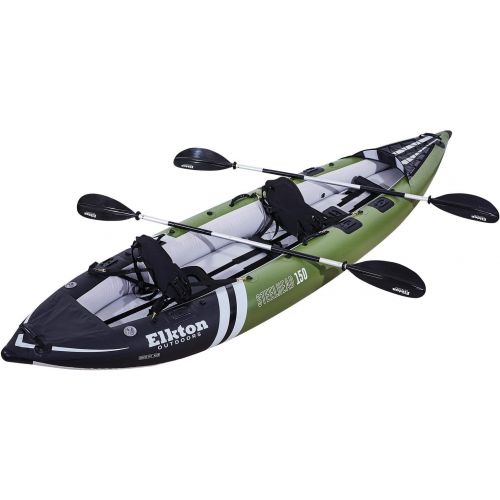  Elkton Outdoors Steelhead Inflatable Fishing Kayak - Angler Blow Up Kayak, Includes Paddle, Seat, Hard Mounting Points, Bungee Storage, Rigid Dropstitch Floor and Spray Guard