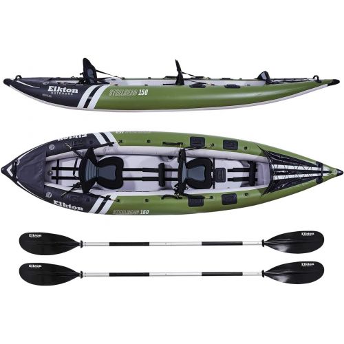  Elkton Outdoors Steelhead Inflatable Fishing Kayak - Angler Blow Up Kayak, Includes Paddle, Seat, Hard Mounting Points, Bungee Storage, Rigid Dropstitch Floor and Spray Guard