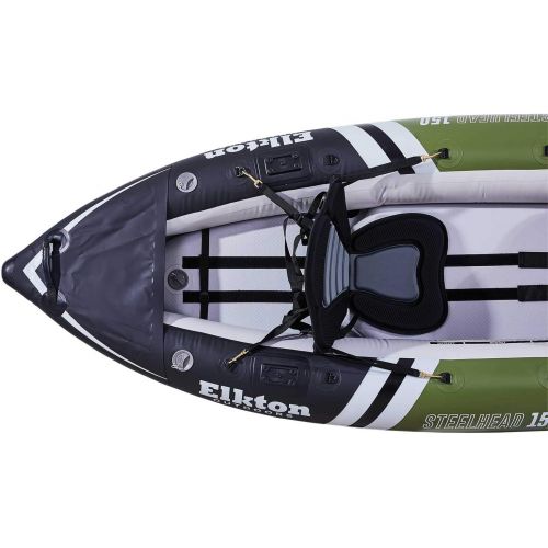  Elkton Outdoors Steelhead Inflatable Fishing Kayak - Angler Blow Up Kayak, Includes Paddle, Seat, Hard Mounting Points, Bungee Storage, Rigid Dropstitch Floor and Spray Guard