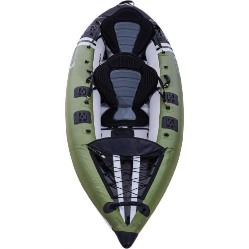  Elkton Outdoors Steelhead Inflatable Fishing Kayak - Angler Blow Up Kayak, Includes Paddle, Seat, Hard Mounting Points, Bungee Storage, Rigid Dropstitch Floor and Spray Guard