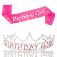 Ella Celebration Birthday Girl Tiara and Sash Girls Party Accessories Set Pink and Silver Bundle (Tiara and Sash)