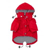 Ellie Dog Wear Red Zip Up Dog Raincoat with Reflective Buttons, Pockets, Water Resistant, Adjustable Drawstring, Removable Hoodie - Size XS to XXL Available - Stylish Premium Dog R