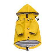 Ellie Dog Wear Yellow Zip Up Dog Raincoat with Reflective Buttons, Pockets, Rain/Water Resistant, Adjustable Drawstring, Removable Hood - Size XS to XXL Available - Stylish Premium
