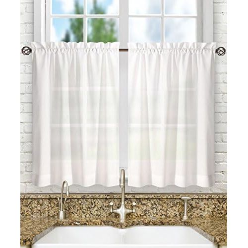  Ellis Curtain Stacey 56-by-30 Inch Tailored Tier Pair Curtains, White, 56x30