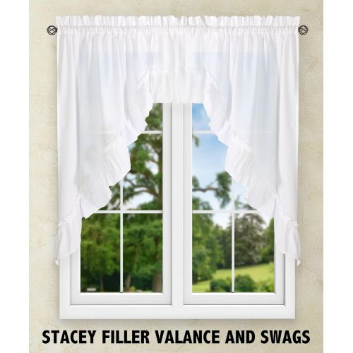  Ellis Curtain Stacey 56-by-30 Inch Tailored Tier Pair Curtains, White, 56x30