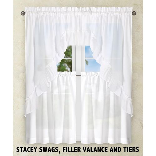  Ellis Curtain Stacey 56-by-30 Inch Tailored Tier Pair Curtains, White, 56x30