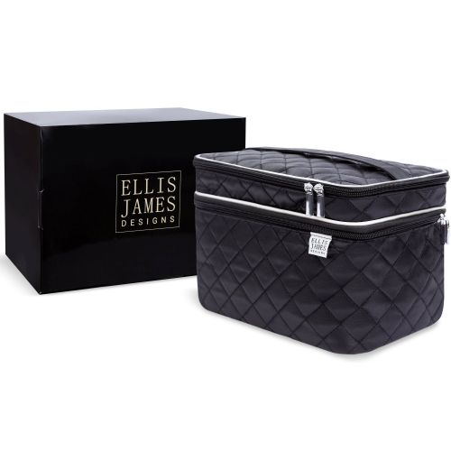  Ellis James Designs Large Travel Makeup Bag for Women - Black Make Up Bag for Women - Travel Cosmetic Bag - Makeup Case Gifts for Women, Makeup Organizer Bag, Travel Toiletry Bag f