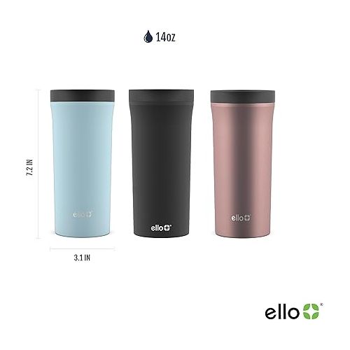  Ello Arabica 14oz Vacuum Insulated Stainless Steel Powder Coat Coffee Travel Mug with Leak-Proof Slider Lid, Keeps Hot for 5 Hours, Perfect for Coffee or Tea, BPA-Free Tumbler