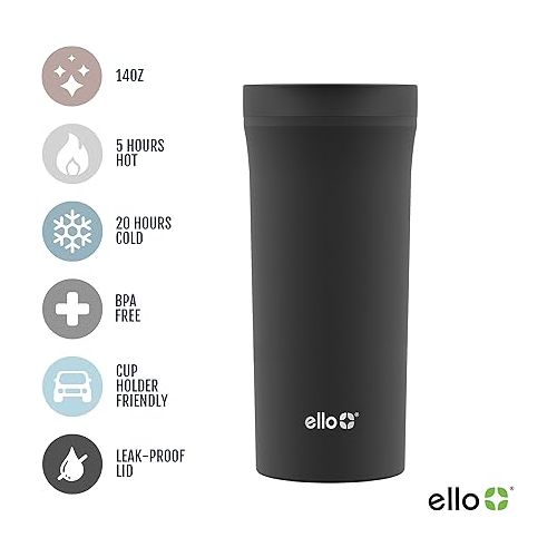  Ello Arabica 14oz Vacuum Insulated Stainless Steel Powder Coat Coffee Travel Mug with Leak-Proof Slider Lid, Keeps Hot for 5 Hours, Perfect for Coffee or Tea, BPA-Free Tumbler