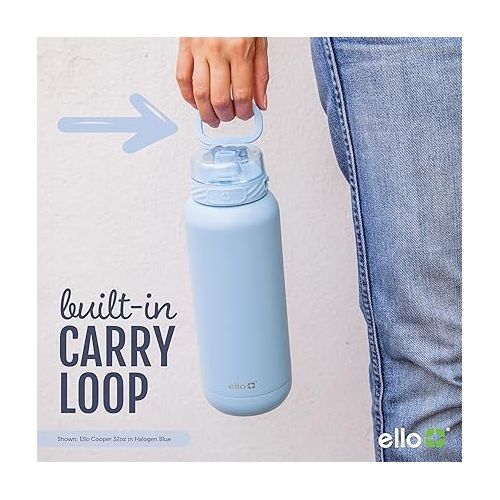  Ello Cooper Stainless Steel Water Bottle with Straw and Carry Handle, Double Walled and Vacuum Insulated Metal, Leak Proof Locking Lid with Soft Silicone Spout, Reusable, BPA Free