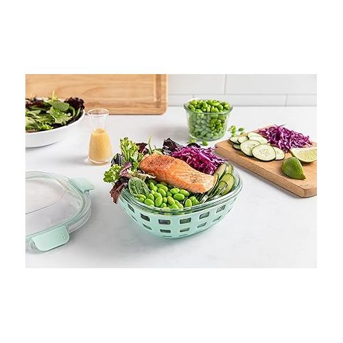  Ello Duraglass Meal Prep Lunch Bowl Container, 5 cup- Glass Food Storage Container with Silicone Sleeve and Airtight BPA-Free Plastic Lid, Dishwasher, Microwave, and Freezer Safe