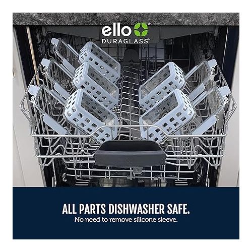  Ello Duraglass 3.4 Cup Meal Prep Sets 10Pc, 5 Pack Set- Glass Food Storage Container with Silicone Sleeve and Airtight BPA-Free Plastic Lids, Dishwasher, Microwave, and Freezer Safe, Halogen Blue