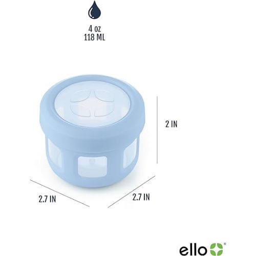  Ello Reusable Condiment Containers 4oz each with Screw-on Leak Proof Lid | Perfect for Salad Dressing Sauce Dips Lunchbox Picnic Travel Bento Box | BPA-Free | Dishwasher Safe