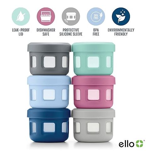  Ello Reusable Condiment Containers 4oz each with Screw-on Leak Proof Lid | Perfect for Salad Dressing Sauce Dips Lunchbox Picnic Travel Bento Box | BPA-Free | Dishwasher Safe