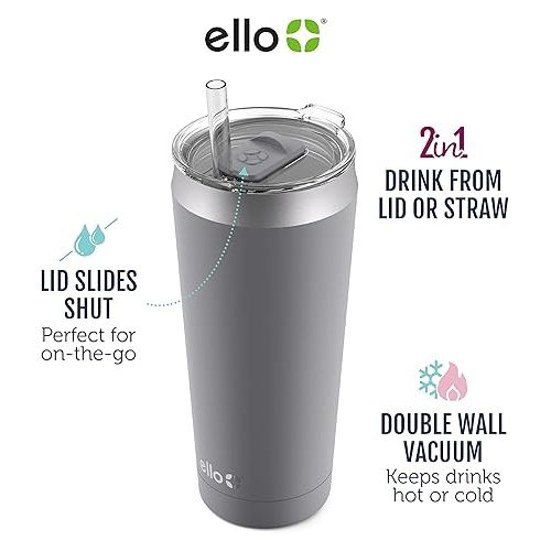  Ello Beacon Vacuum Insulated Stainless Steel Tumbler with Slider Lid and Optional Straw