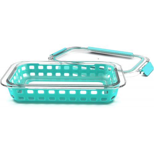  [아마존베스트]Ello Duraglass Bakeware - Glass Baking Dish with Airtight Lid and Silicone Sleeve Trivet - Freezer to Oven Safe (7 x 11-2 Quart, Aquaviva)