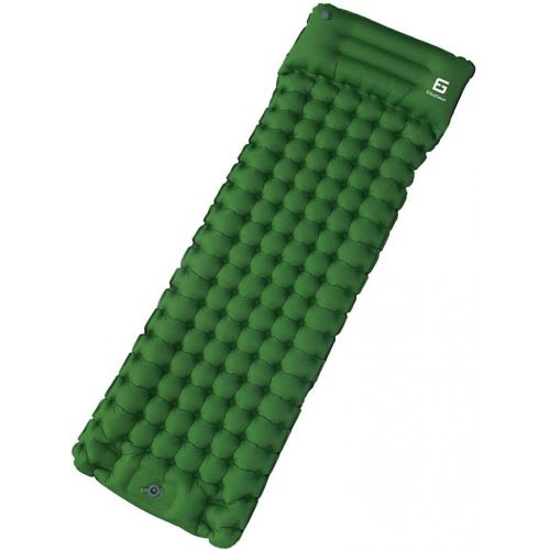  ElloGear Camping Self-Inflating Air Sleeping Pad Mat Foot Pump with Pillow, Great Compact Air Sleeping Pad for Tent Travel, Backpacking, Hiking, Sleeping Over (Green)