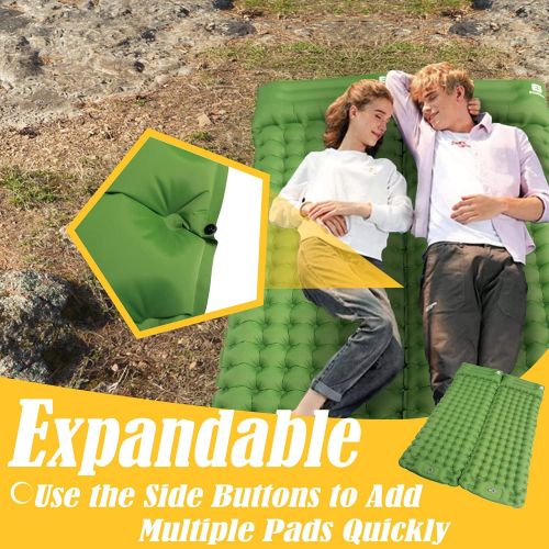  ElloGear Camping Self-Inflating Air Sleeping Pad Mat Foot Pump with Pillow, Great Compact Air Sleeping Pad for Tent Travel, Backpacking, Hiking, Sleeping Over (Green)