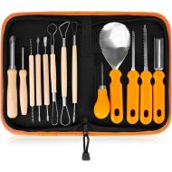 [아마존베스트]Elmchee Halloween Pumpkin Carving Tools,Jack-O-Lanterns 13 Piece Professional pumpkin cutting carving supplies tools Kit stainless steel lengthening and thickening with Handbag