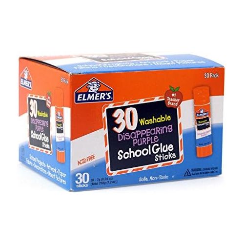  [아마존베스트]Elmers Glue Sticks, .24oz, 30/BX, Purple Dries Clear