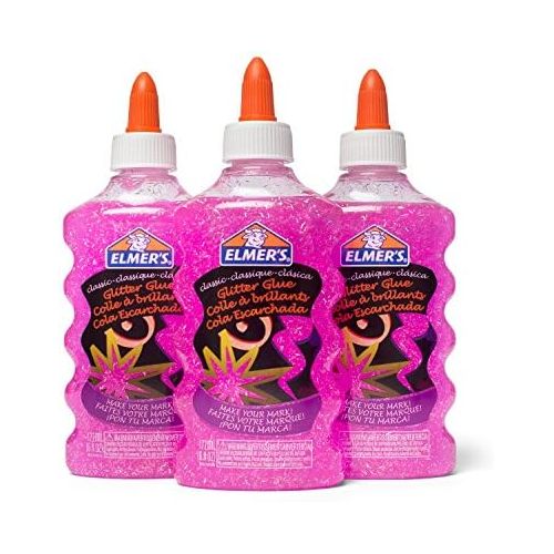  [아마존베스트]Elmers Liquid Glitter Glue, Washable, Pink, 6 Ounces, 3 Count - Great for Making Slime