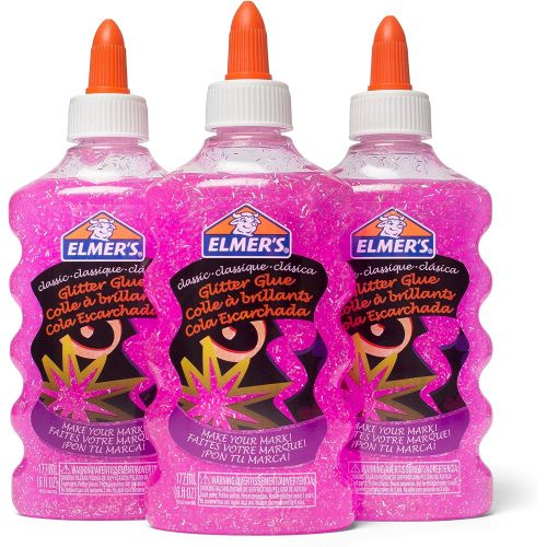  [아마존베스트]Elmers Liquid Glitter Glue, Washable, Pink, 6 Ounces, 3 Count - Great for Making Slime