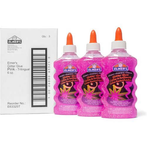  [아마존베스트]Elmers Liquid Glitter Glue, Washable, Pink, 6 Ounces, 3 Count - Great for Making Slime