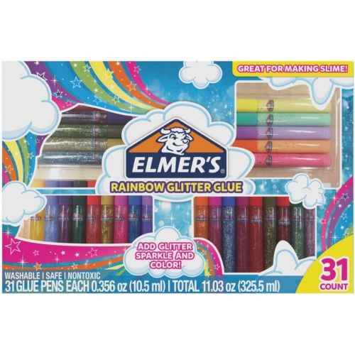  [아마존베스트]Elmer’s Rainbow Glitter Glue Pen Set, Assorted Colors, 0.356 Ounces Each, 31 Count - Great For Making Slime