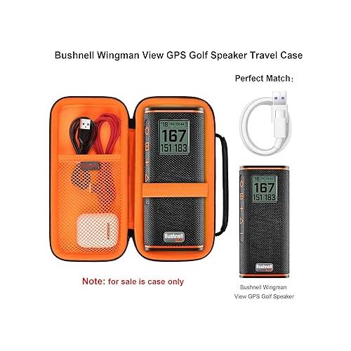  Carrying Case for Bushnell Wingman View GPS Golf Speaker, Golf Bluetooth Speaker Travel Bag Storage Holder, Extra Mesh Pocket Fits USB Charging Cable Remote. Black