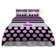 EloquentInnovations 1950s Retro Pink & Black Bedding, Unique Comforter Kids Bedding, Teen Bedding, Striped, polka dot Personalized, King, Queenfull, Twin #117