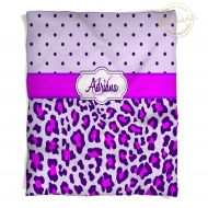 EloquentInnovations Purple Throw Blanket - Girls Cheetah Print & Polka Dots - Purple Throw - Kids Personalized Throw #242
