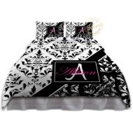 EloquentInnovations Black and White Duvet Cover, Designer Bedding, Black and Pink Duvet Cover, Damask Bedding Sets QueenFull, XL Twin, King Size Duvet #38