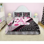 EloquentInnovations Paris Duvet Cover, Paris Themed Bedding, Fashion Bedding, Pink & Black Snakeskin Print, Personalized King, Queen Full Duvet Cover Twin #19