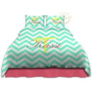 EloquentInnovations College DORM BEDDING Sets, Twin xl Duvet Cover, Chevron, Teal, Coral, Kids Girls Personalized with name, Any COLOR #93