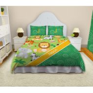 /EloquentInnovations Kids Animal Bedding, Safari Comforter, Jungle Wild Animal Bedding, Yellow & Green Comforter, Lion, Tigers, Elephant, Giraffe, Zebra #66