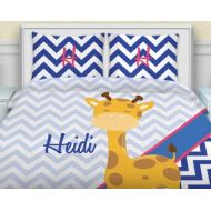 EloquentInnovations Animal Bedding for Kids, Kids Comforters Kids Bedding , Personalized Comforter, Chevron Bedding, Giraffe Blue Bedding, Boys & Girls #5