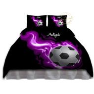 /EloquentInnovations Purple Flames Soccer Comforter Queen, Twin, King, Girls Soccer Bedding, Athletic Bedding, Kids comforters, Personalized Comforter #142