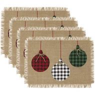 [아마존베스트]Elrene Home Fashions Farmhouse Living Holiday Rustic Ornaments Burlap Placemat Set of 4, 13 x 19, Multi