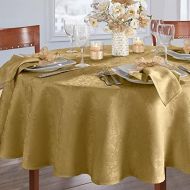 Elrene Home Fashions Poinsettia Elegance Jacquard Holiday Tablecloth, 60 x 84 Oval, Gold