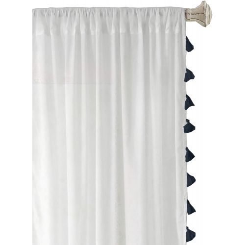  Elrene Home Fashions Rod Pocket Tassel Trim Single Panel Window Curtain Drape, 52x84, White